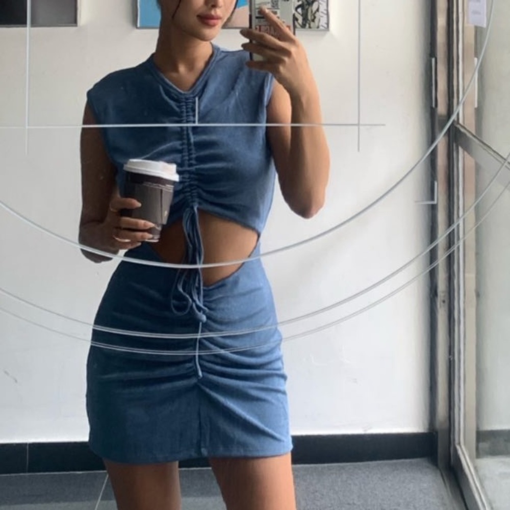 With Jean blue cutout dress